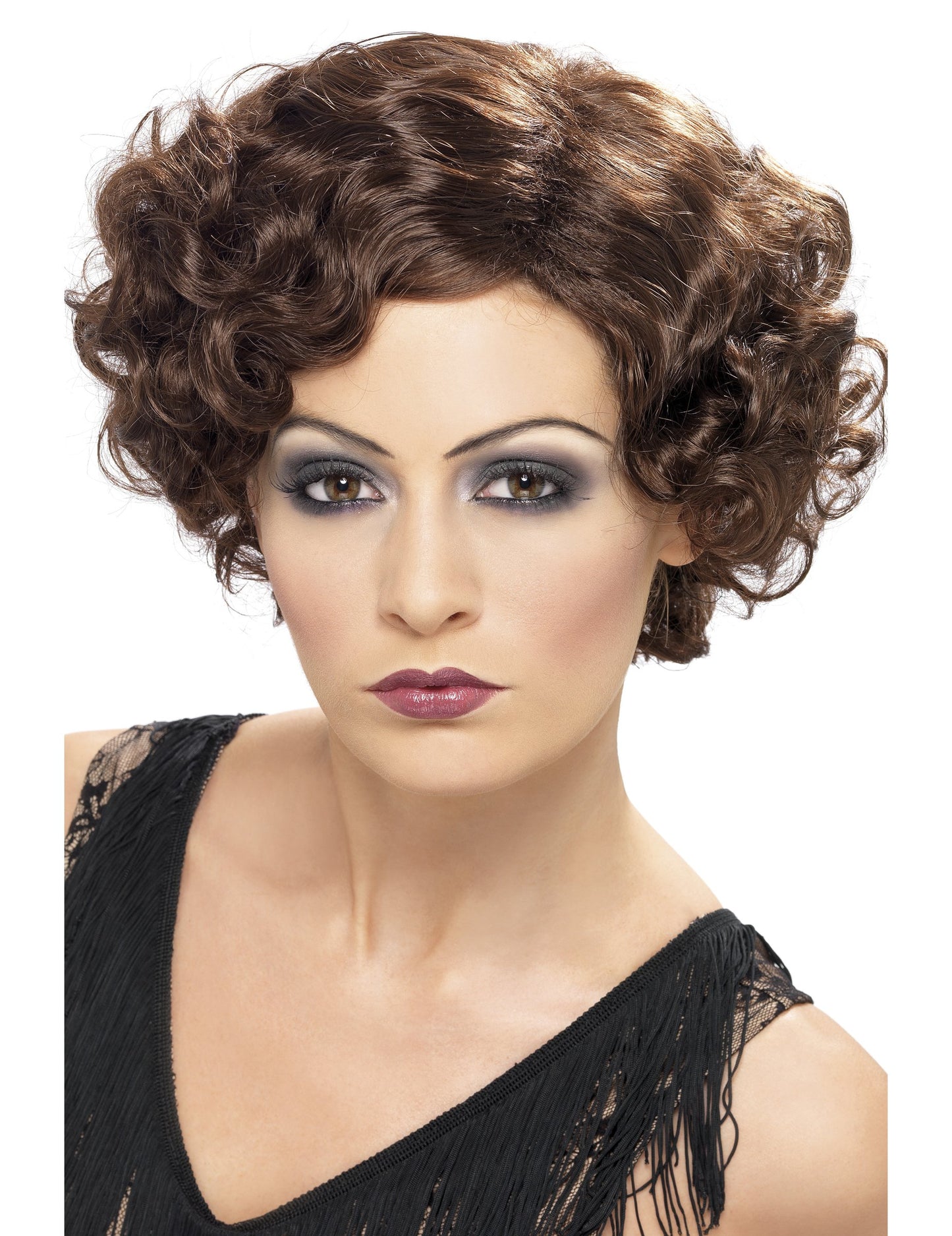 Dámská hnědá vlnitá kabaretní paruka