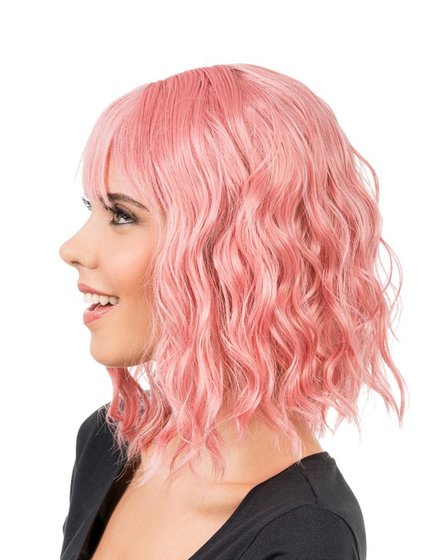 Perruque ondulée rose pastel adulte