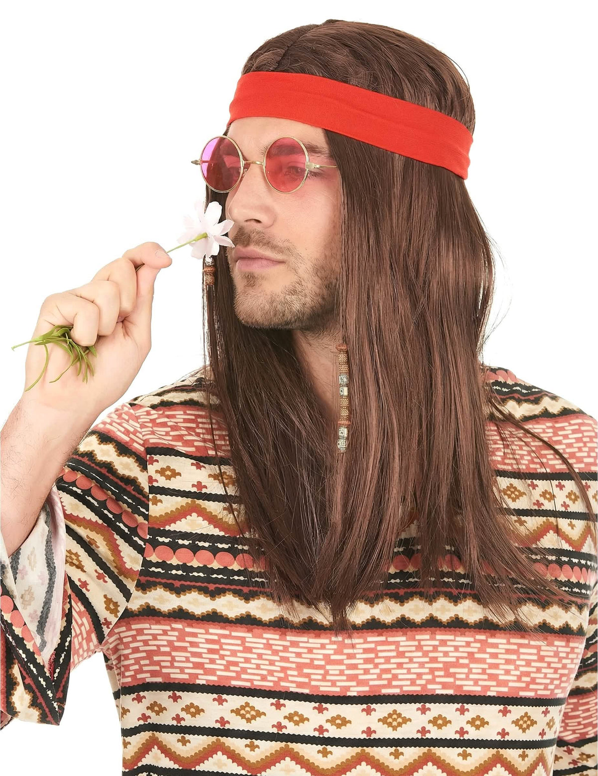 Boční pohled na pirátskou nebo hippie paruku s bandanou pro dospělý