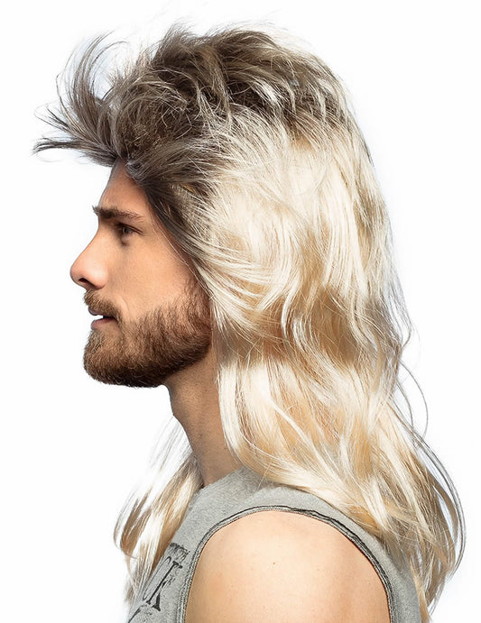 Vue de profil de la perruque pop rock pour homme