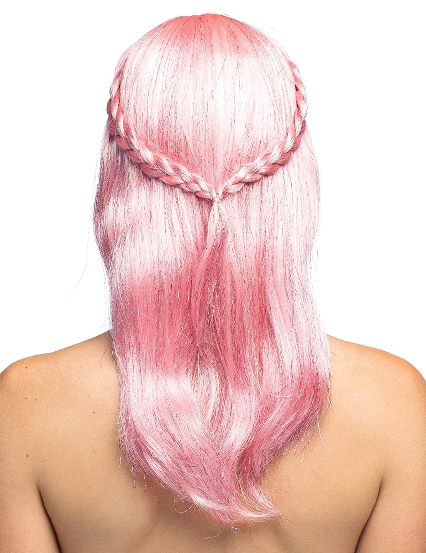 Perruque tressée rose pale adulte