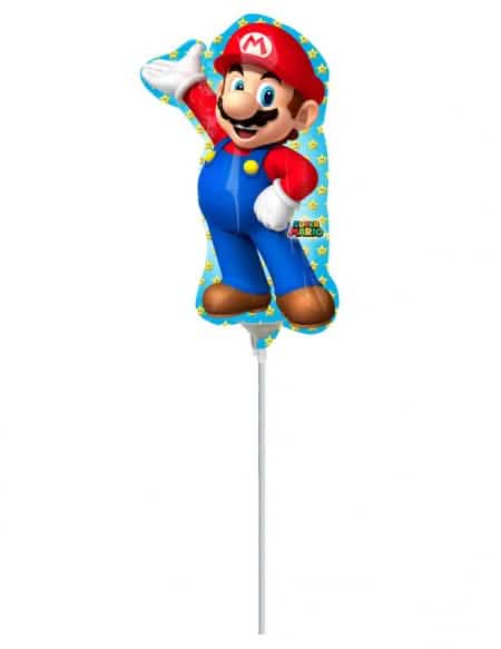 Hliníkový balónek Super Mario pro dítě modrá na plastové tyčce