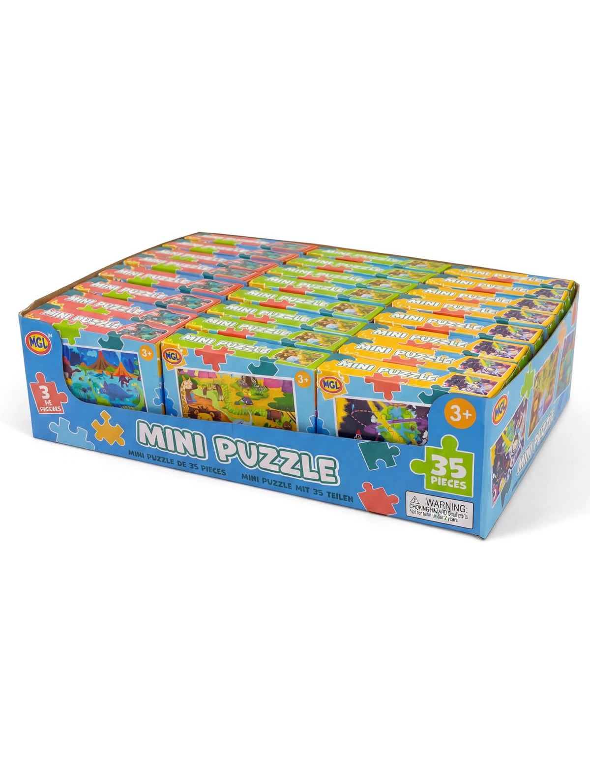 Stojan na krabičky s malými puzzle s tématy dinosaurů, vesmíru a zvířat pro dítě