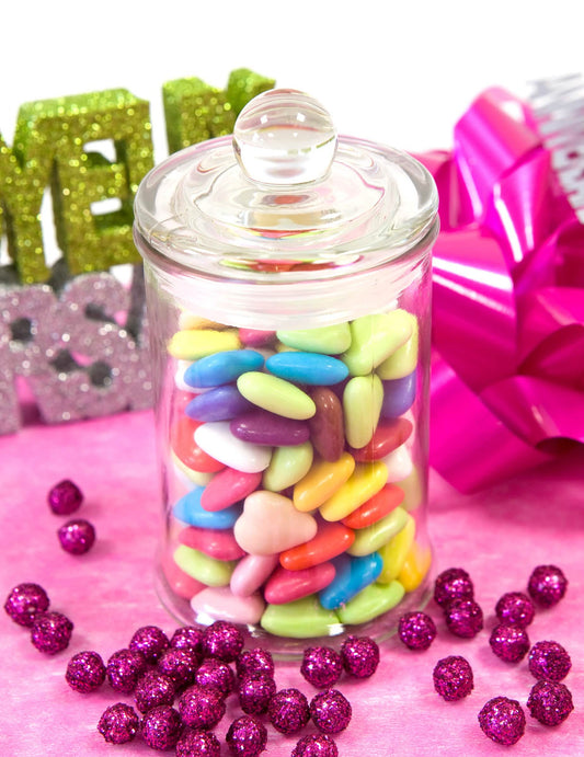 Mise en situation de la bonbonnière confiseur pour candy bar remplie de bonbons multicolores