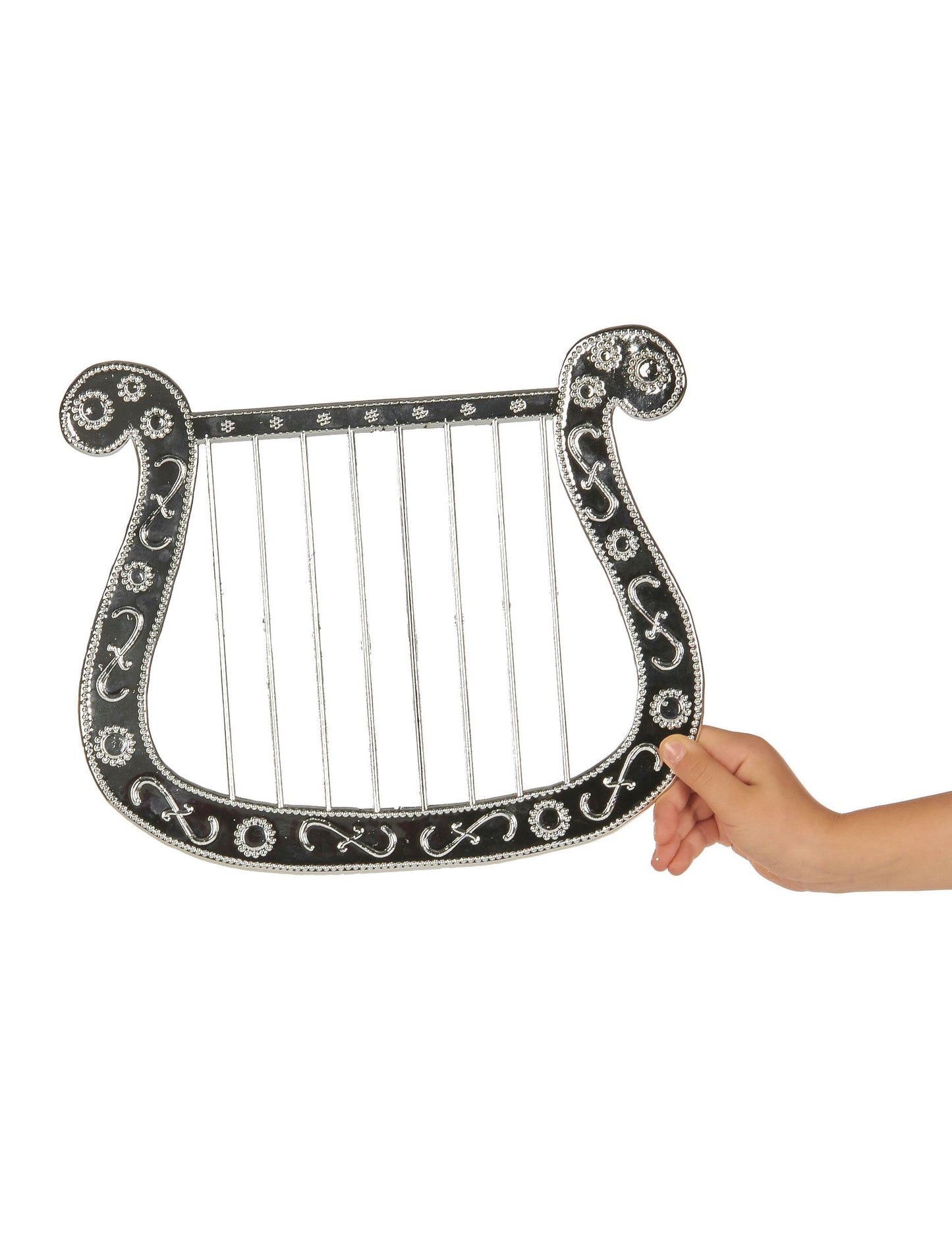 Gesamtansicht der getragenen kleinen Harfe für das Kostüm