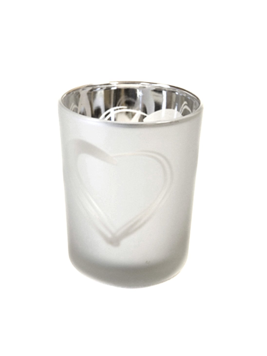 Stříbrný matný skleněný svícen srdce 7 x 5,5 cm svatební dekorace