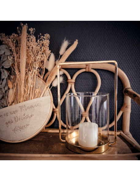 Skleněný svícen na čajovou svíčku ve zlatém rámu 19.5 cm na svatbu