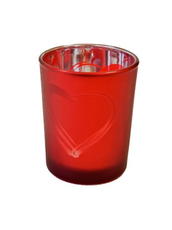 Červený matný skleněný svícen srdce 7 x 5,5 cm romantická dekorace