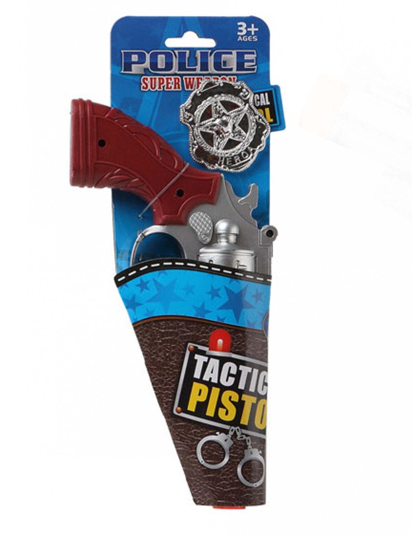 Stříbrná pistole s policejním štítkem