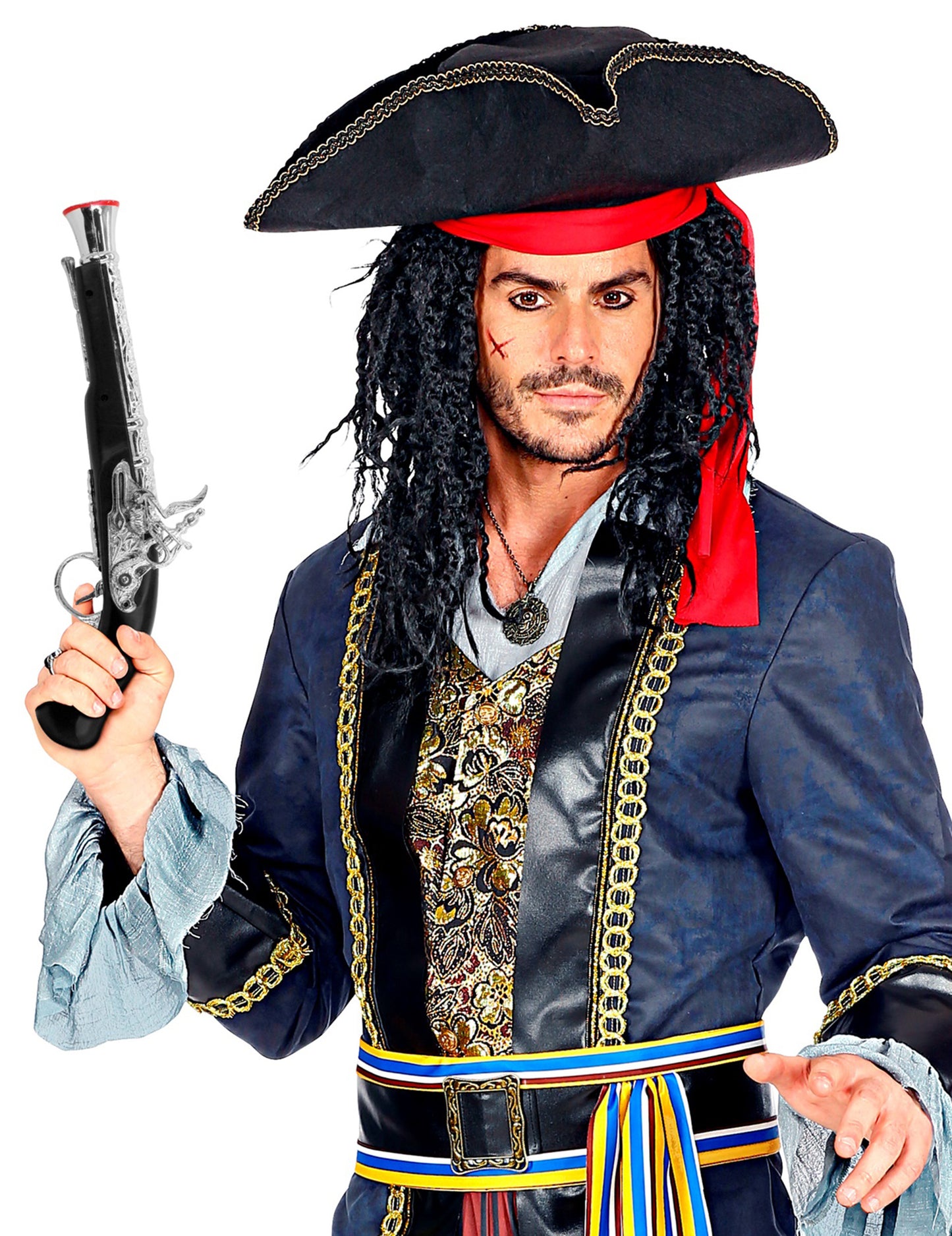 Pistolet de pirate en plastique noir 34 cm