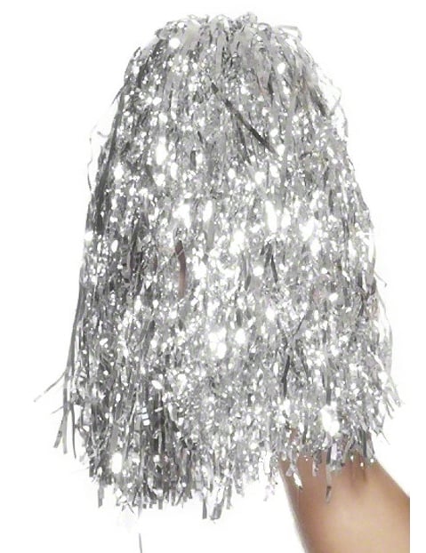 2 metalické stříbrné bambulky