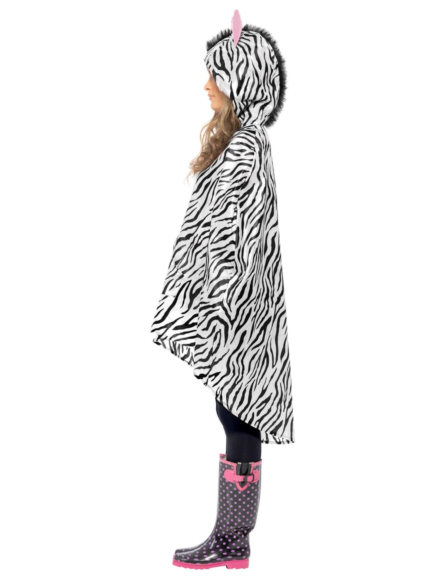 Vue de profil du poncho zèbre pour adulte