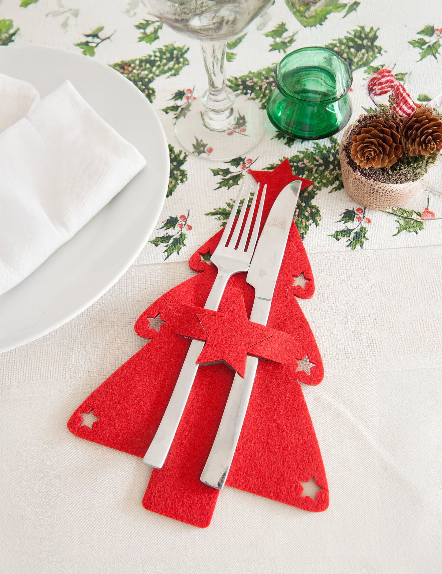 4 plstěné držáky na stromeček na příbory 26 cm vánoční dekorace