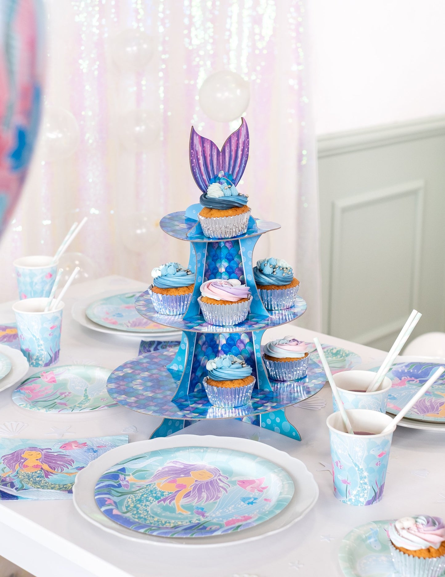 Stojan na muffiny Mořská panna fialovomodrý 40 cm