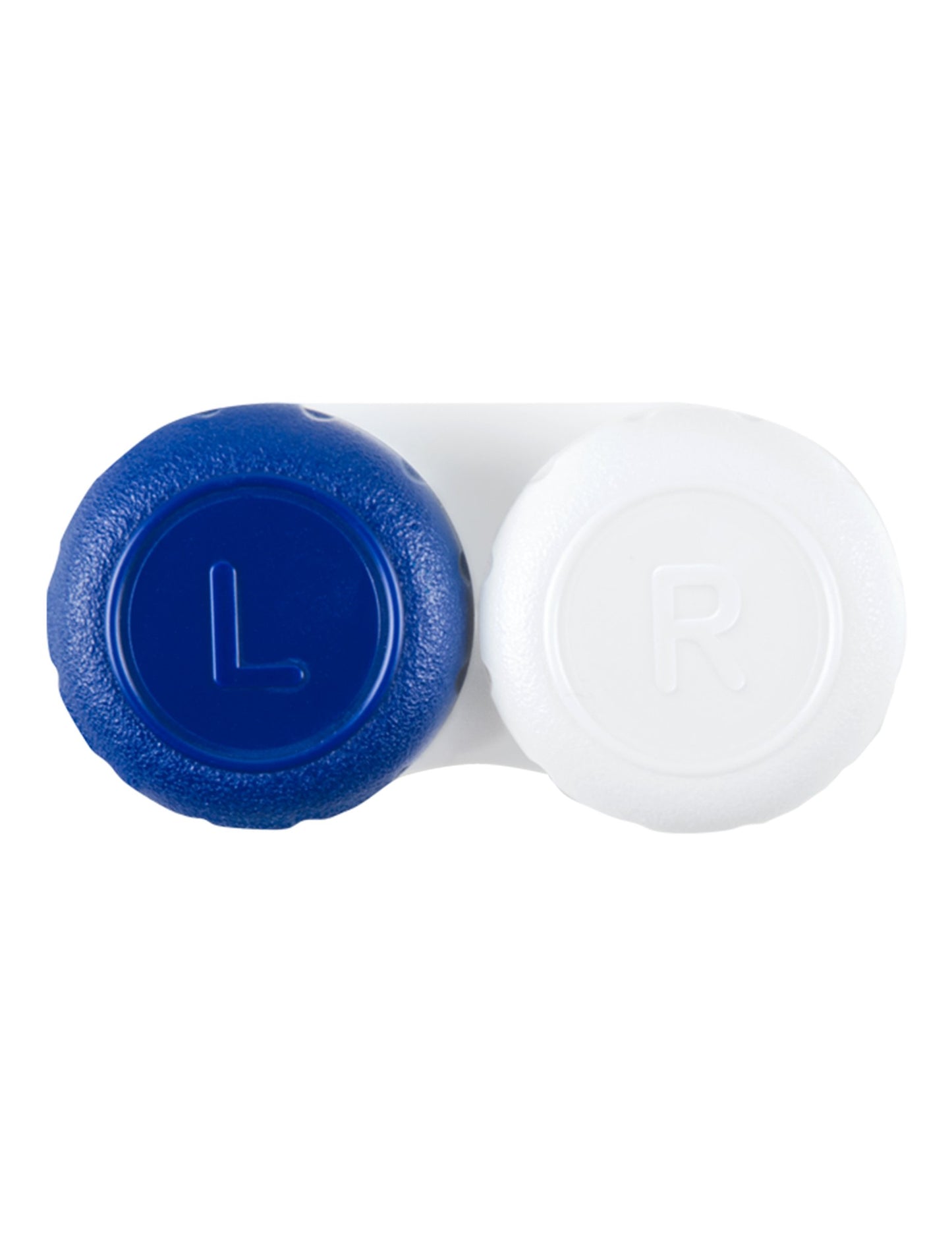 Détail de l'étui à bouchons bleu et blanc du produit avec étui pour lentilles pour adulte 60 ml