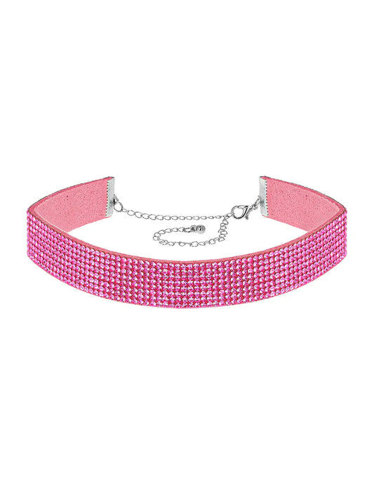 Růžový choker se štrasem pro dospělé
