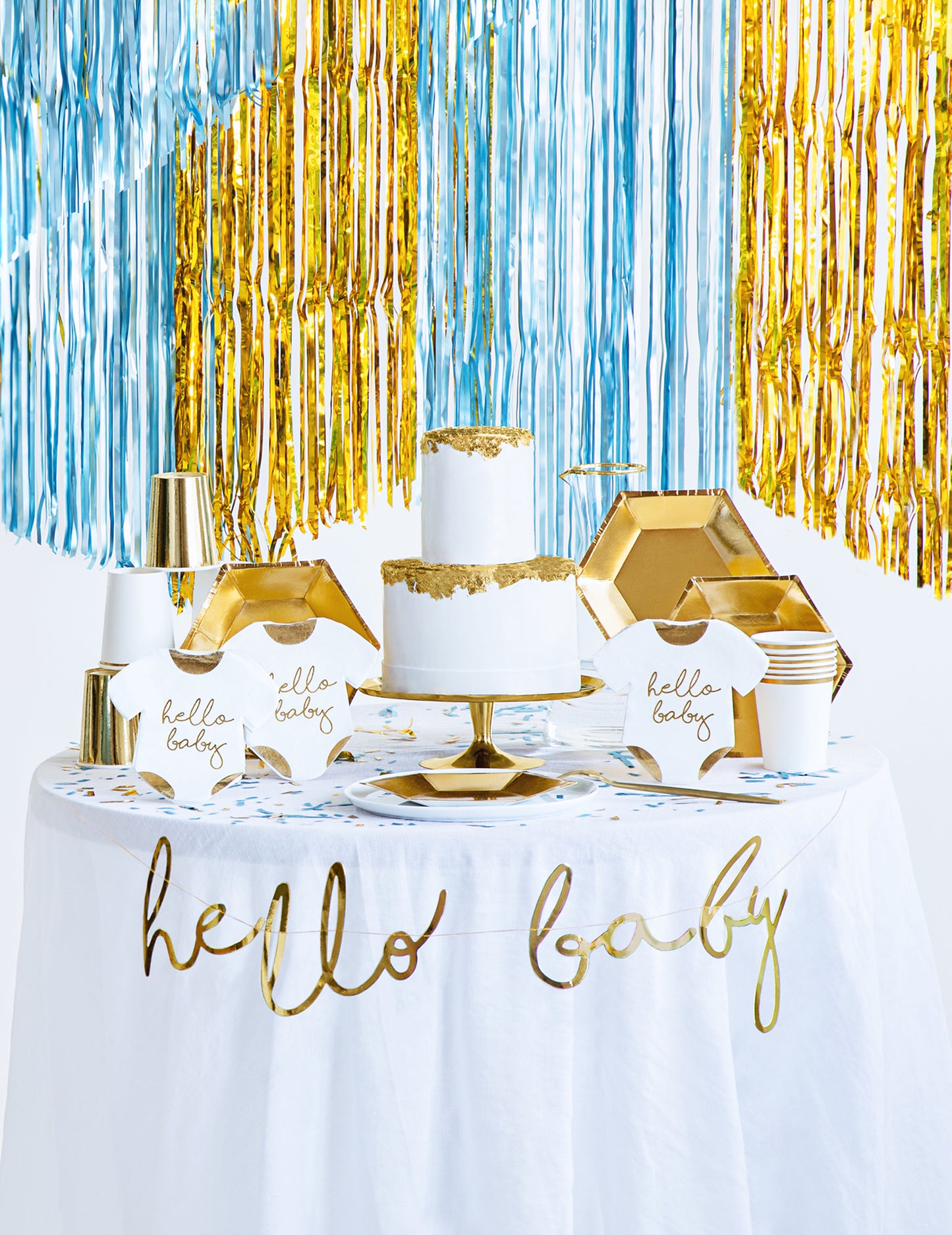 Metalická modrá záclona s třpytivými třásněmi 90 x 250 cm