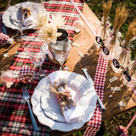 Retro červená a bílá ginghamová lněná stuha 5 cm x 5 m ve stylu guety