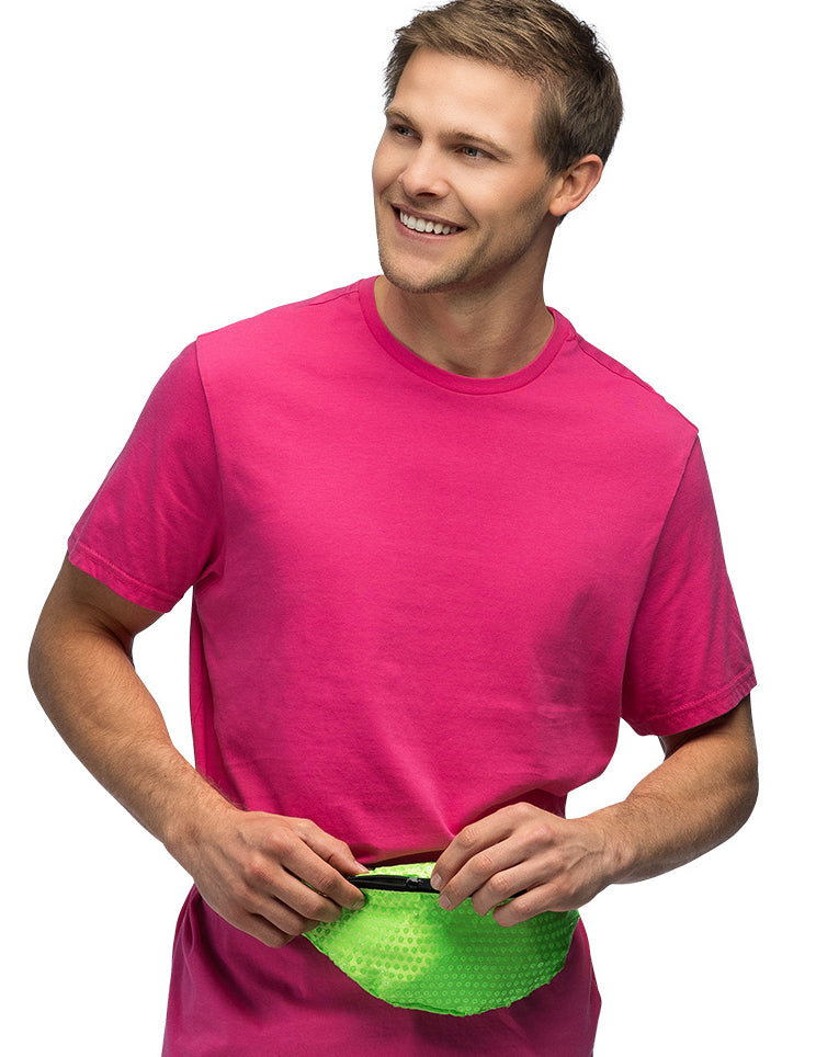 Détail de l'ouverture du sac banane vert fluo pour femme à sequins