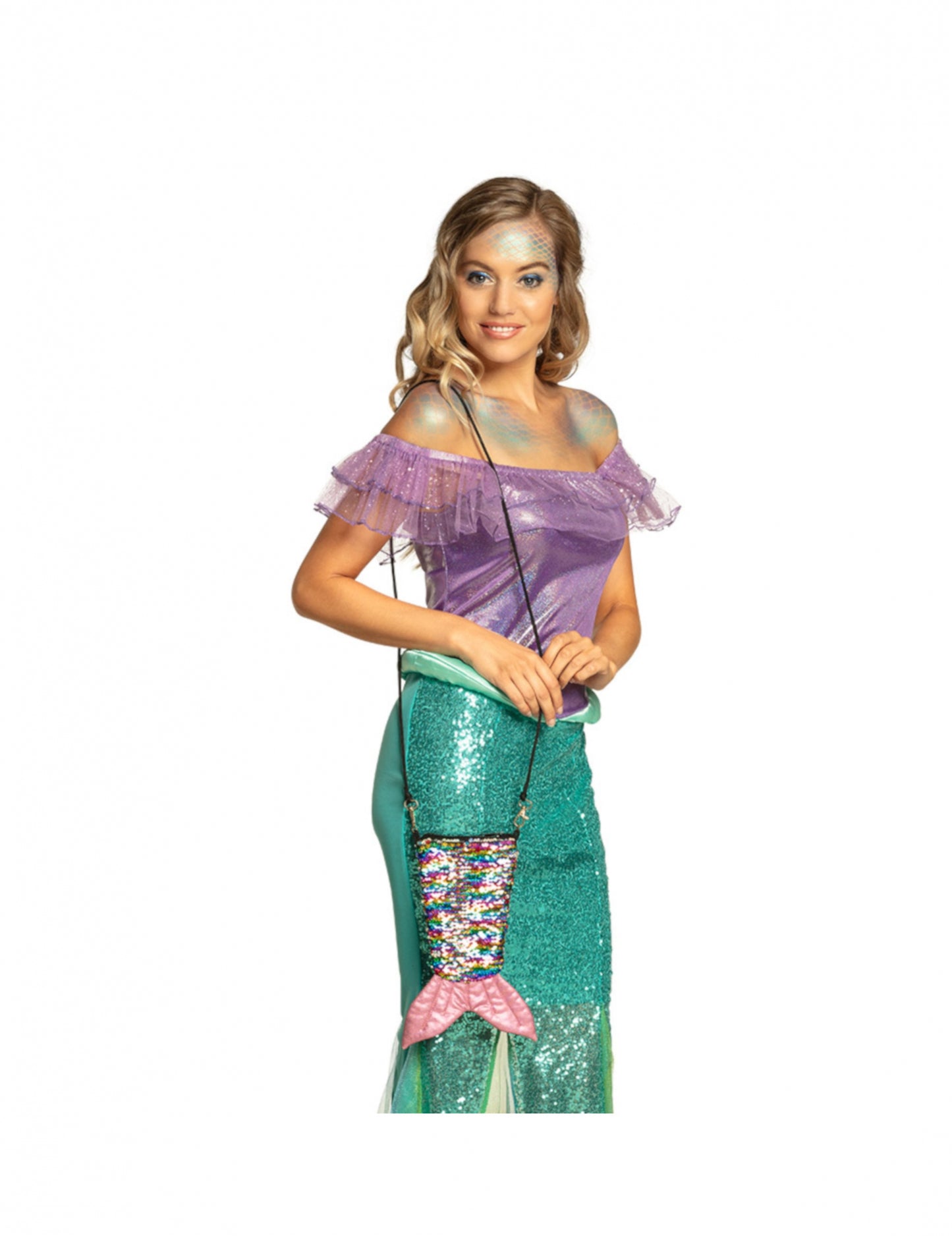 Taška s mořskou pannou a oboustranným duhovým a stříbrným flitrovým zipem pro dospělé