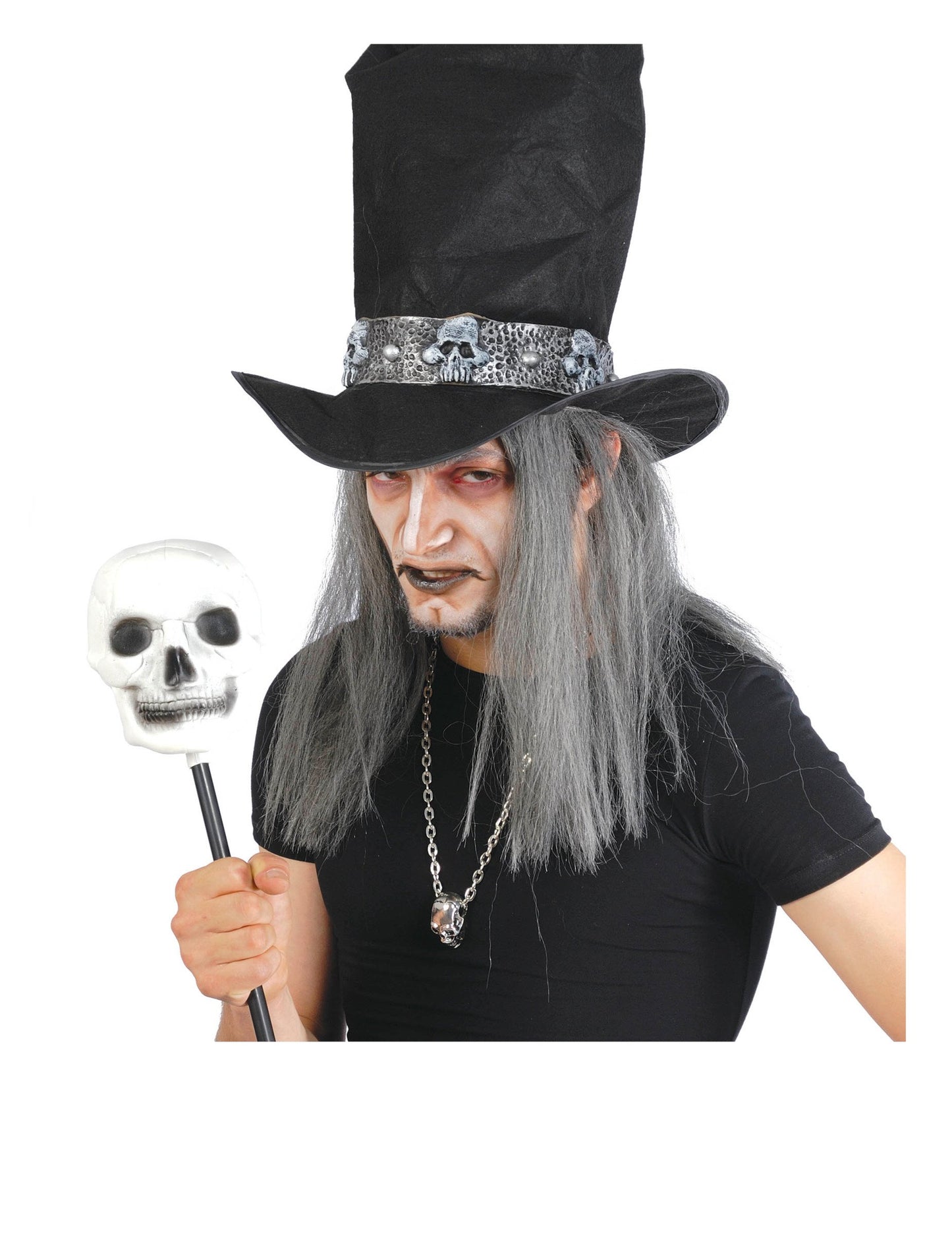 Detailní záběr na lebku Halloweenového scepteru s lebkou