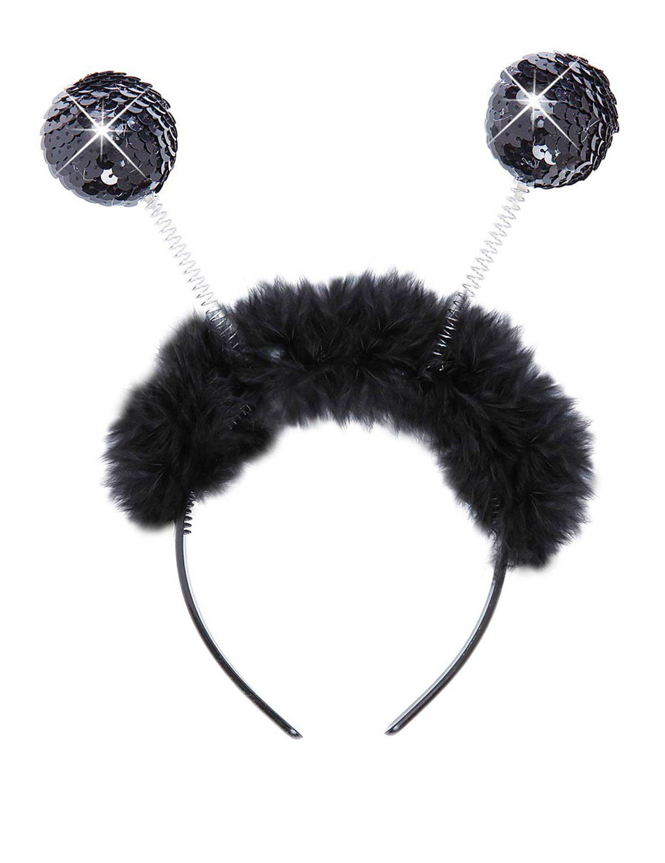 Černá kožešinová čelenka s kuličkou pro dospělé