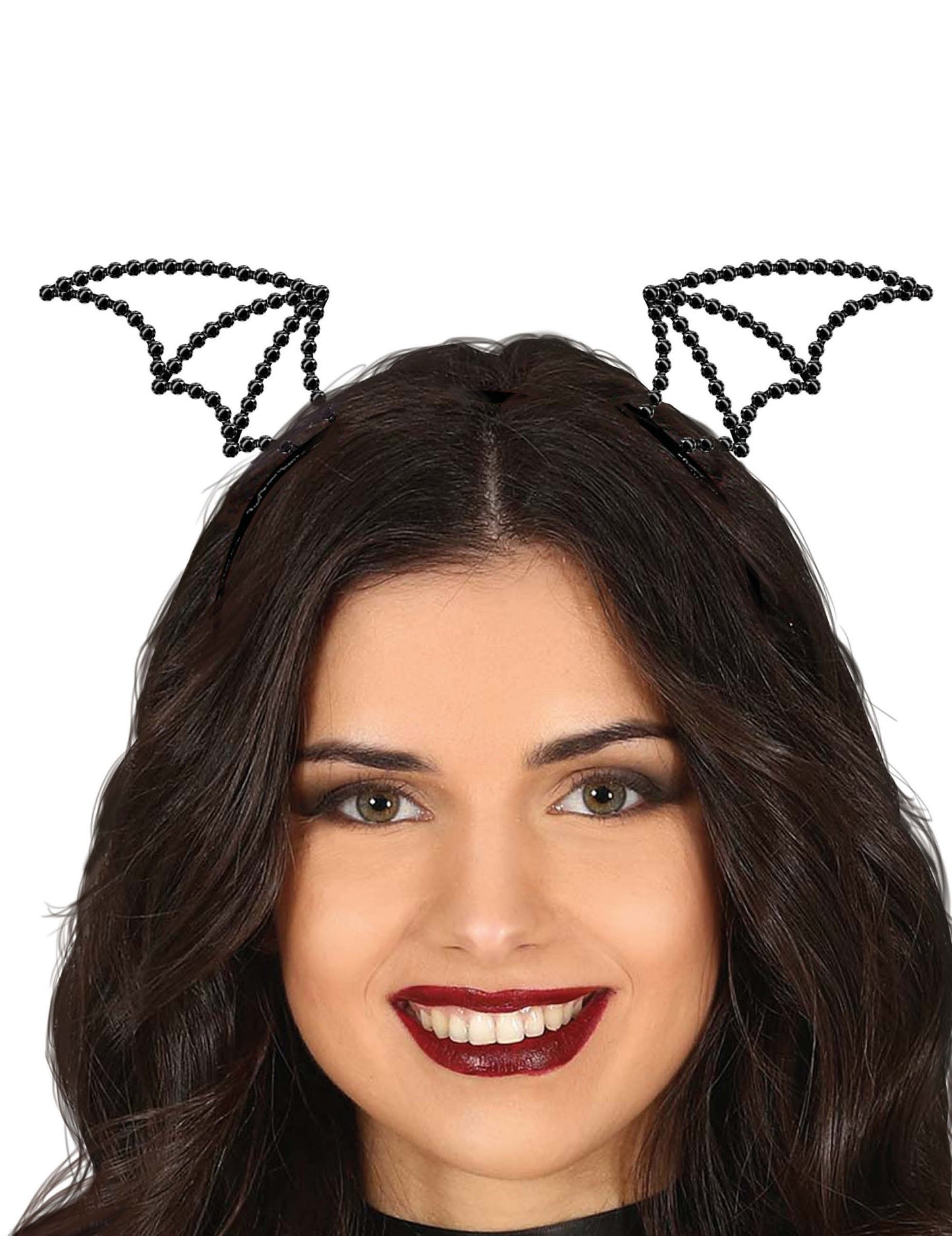 Dámská černá čelenka s kamínky a netopýrem