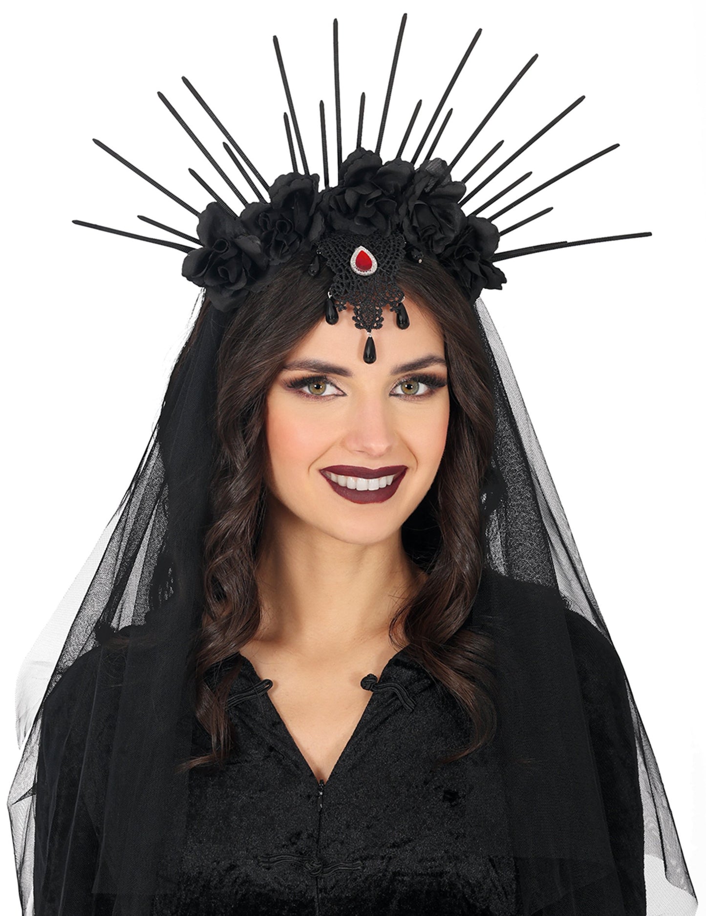 Dámská květinová čelenka s černým závojem