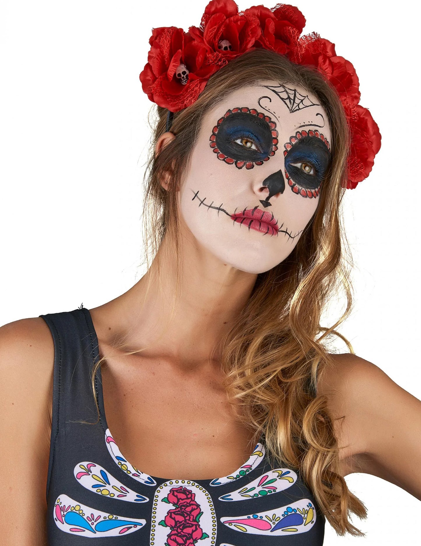 Červená květinová čelenka pro dospělé, Dia de Los Muertos