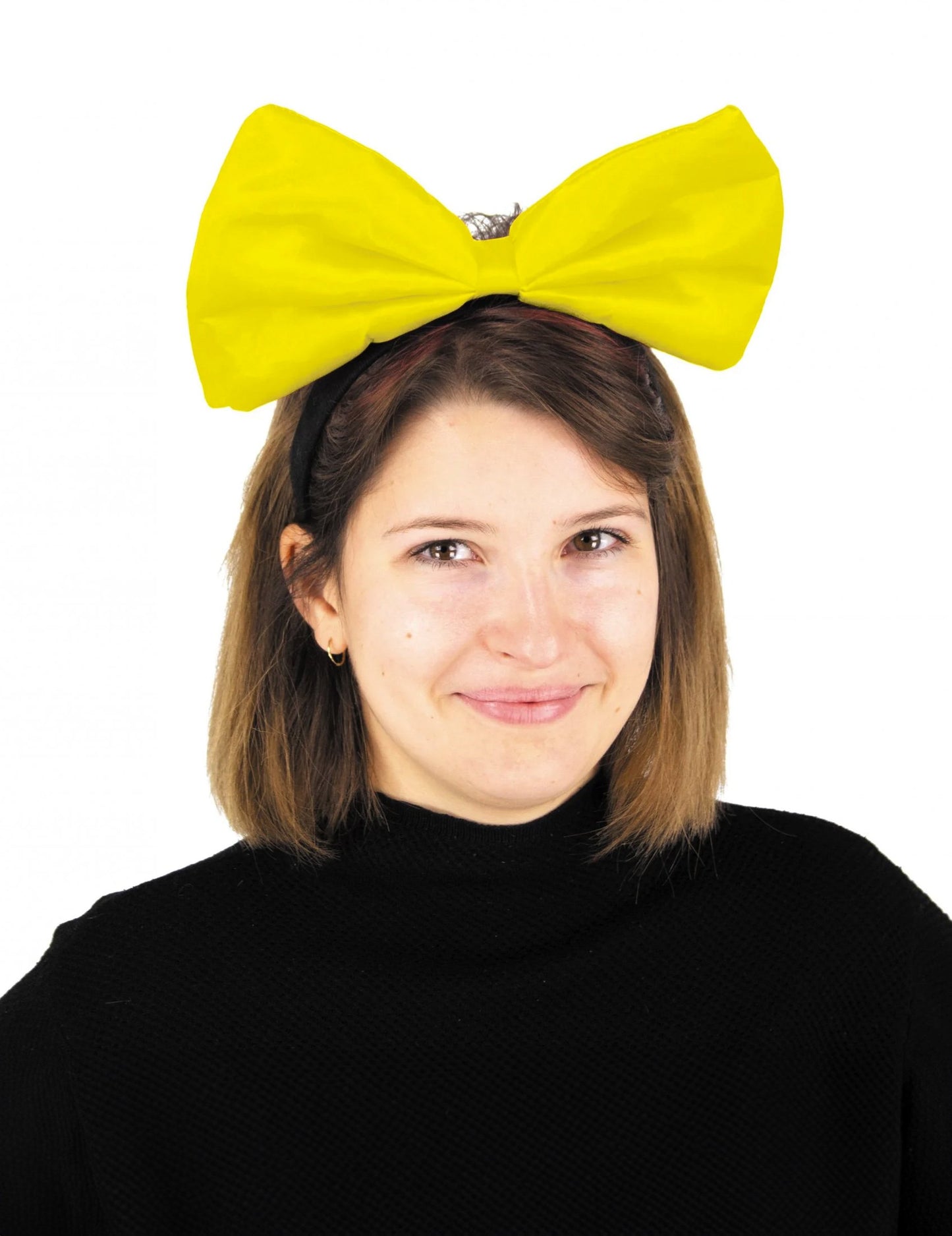 Velká neonově žlutá čelenka s mašlí pro dospělé