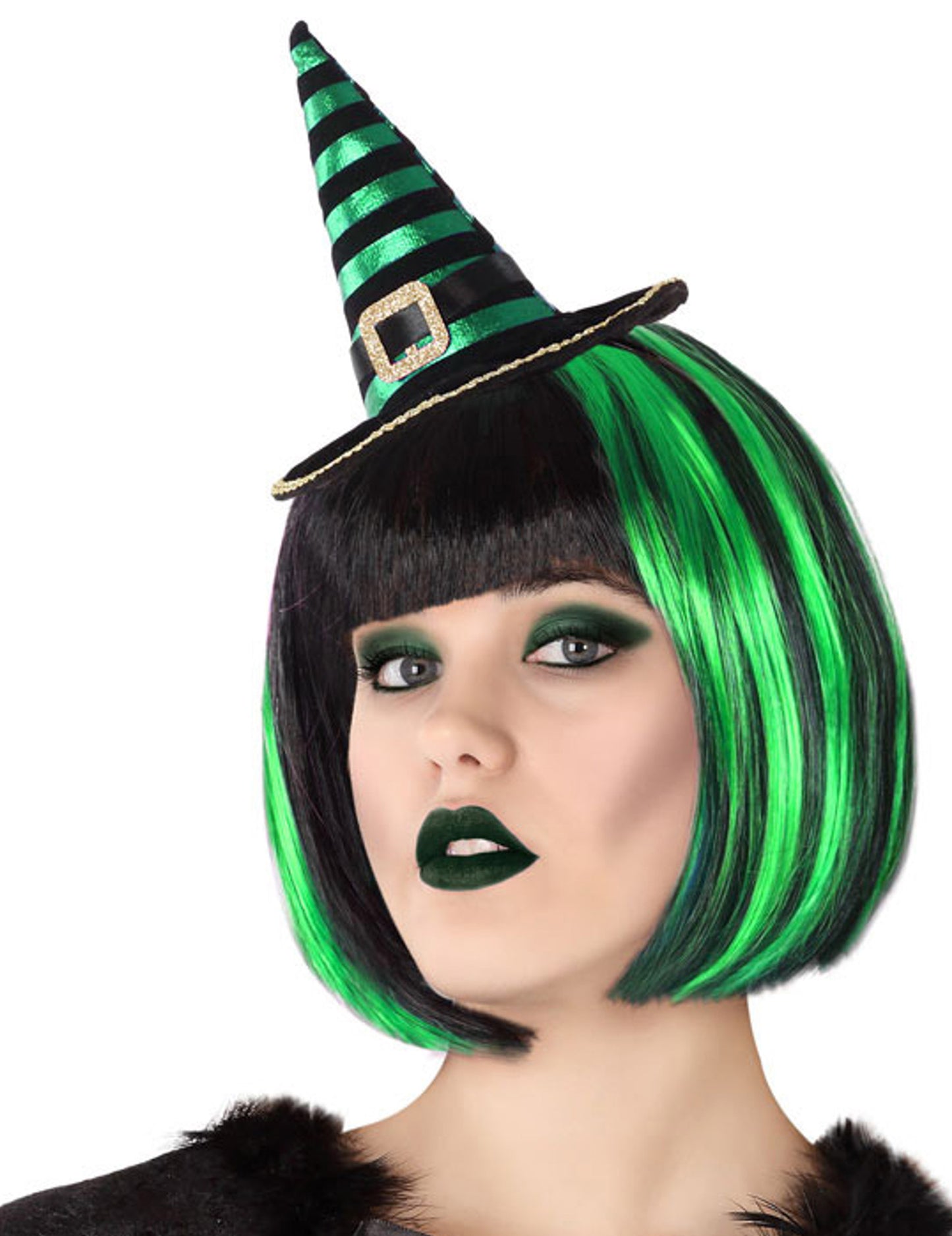 Černozelená pruhovaná mini čarodějnická čelenka pro dospělé