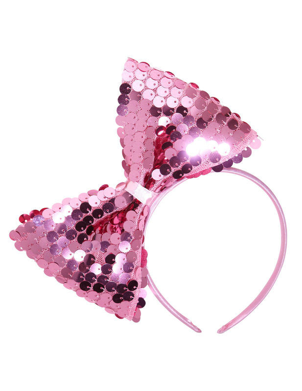 Růžová flitrovaná čelenka s mašlí pro dospělé