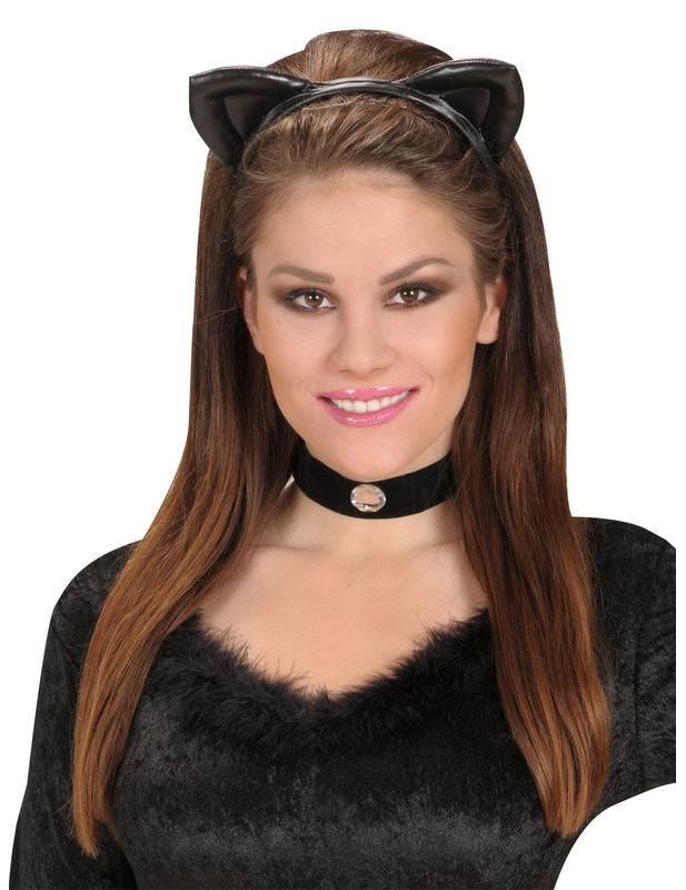 Čelenka pro dospělé černé kočky s ušima