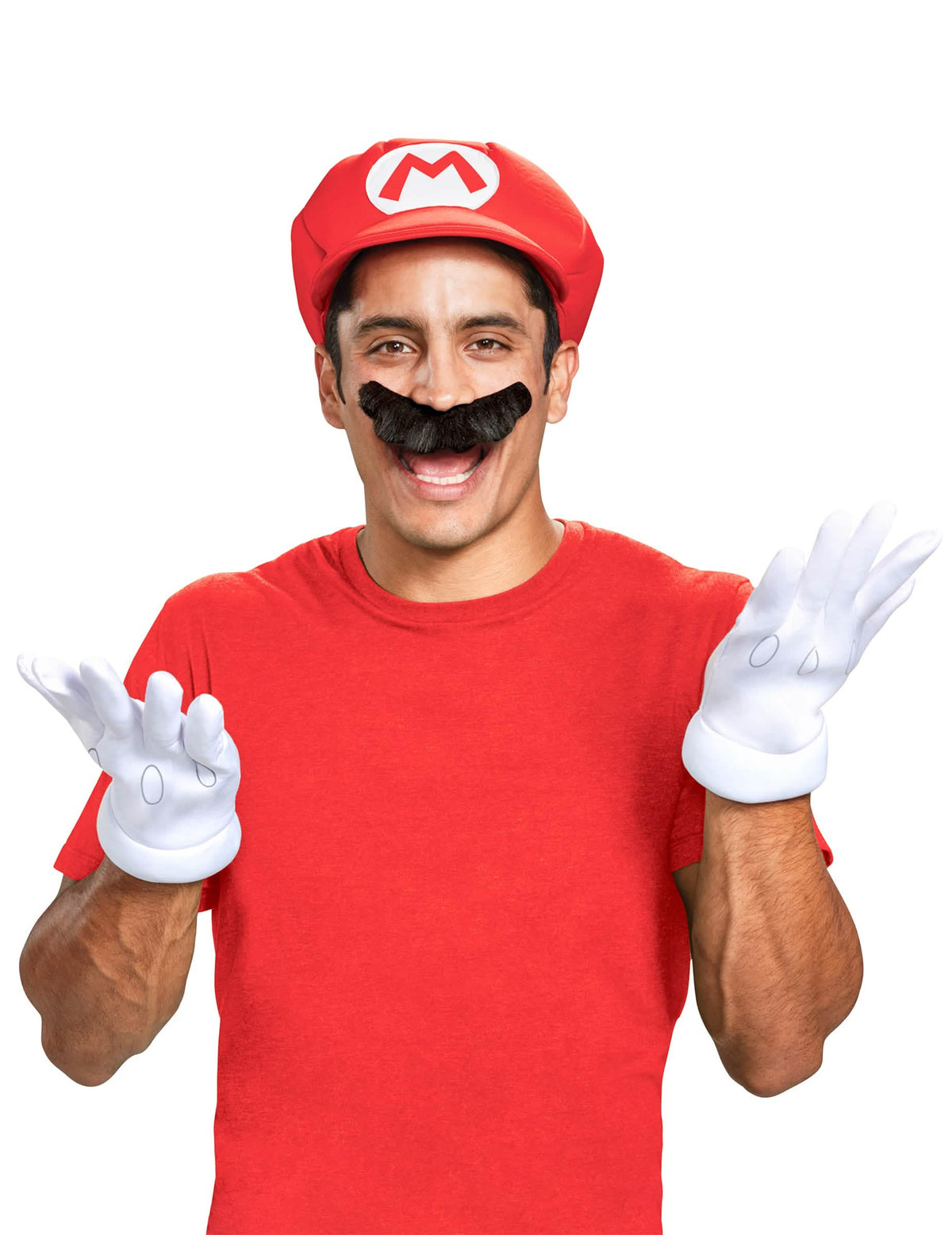 Přední pohled na čepici a rukavice z setu doplňky Mario™
