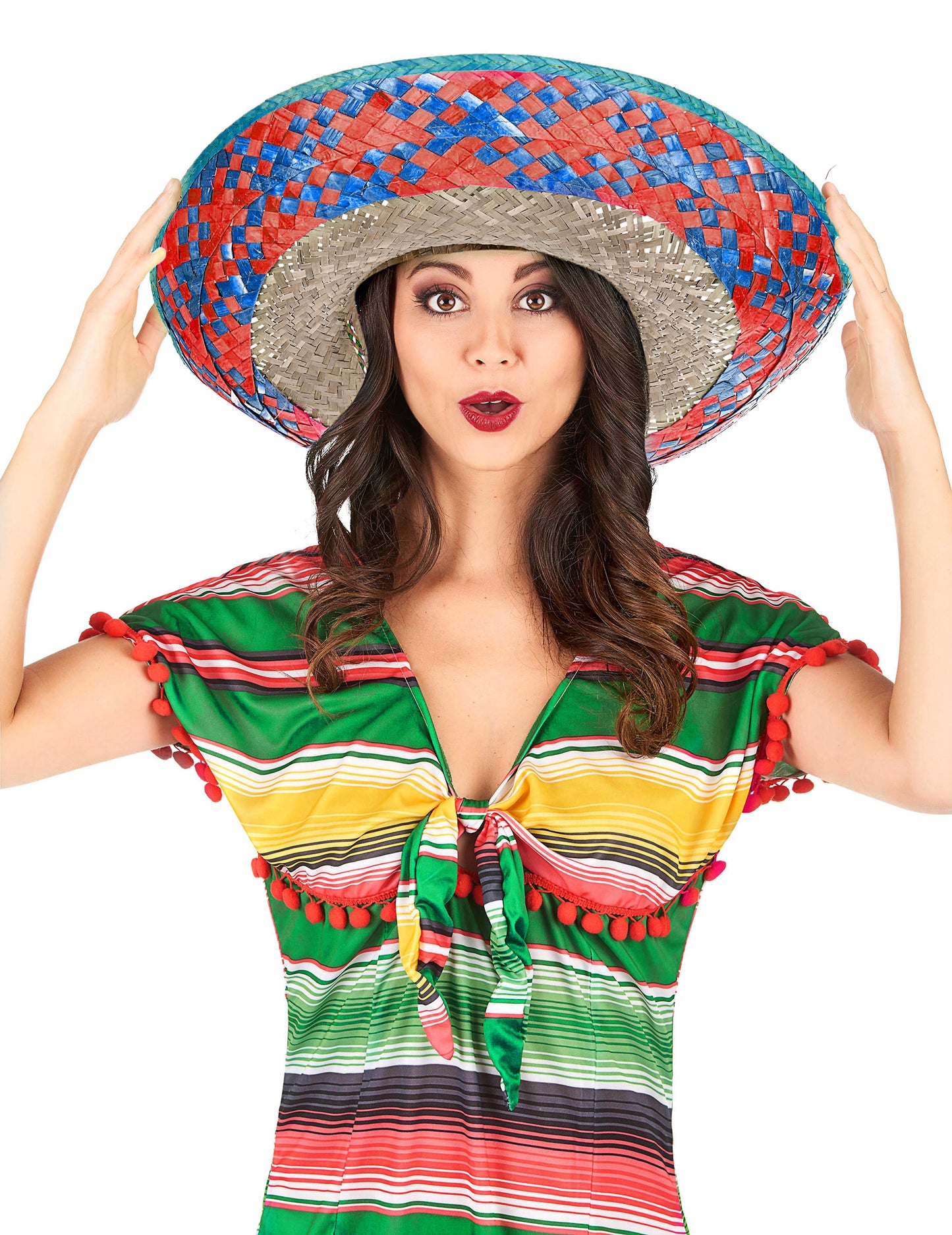 Mexické sombrero s červenomodrým okrajem pro dospělé