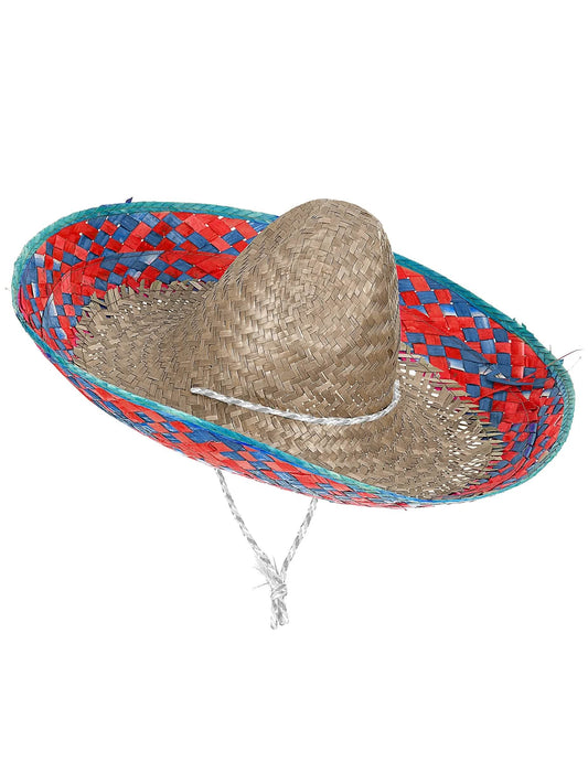 Mexické sombrero s červenomodrým okrajem pro dospělé