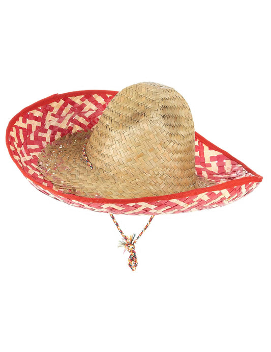 Mexické sombrero s červenými a slaměnými motivy pro dospělé