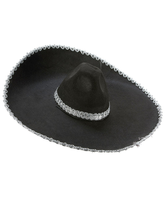 Černé sombrero pro dospělé se stříbrným lemováním