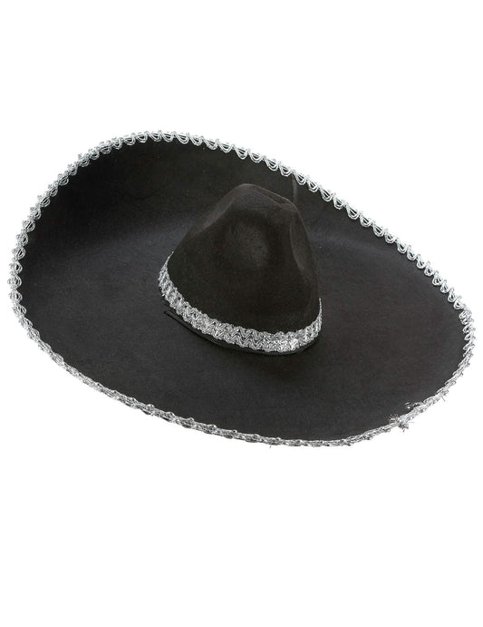 Černé sombrero pro dospělé se stříbrným lemováním