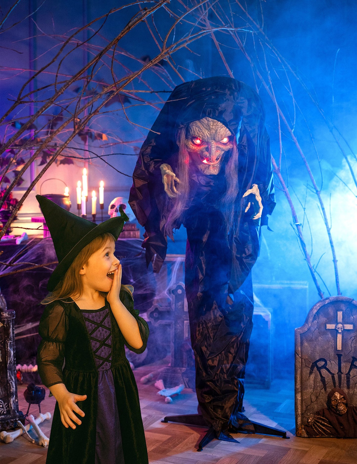 Hunchbacked Witch - animovaná, zvuk, jasná 160 cm