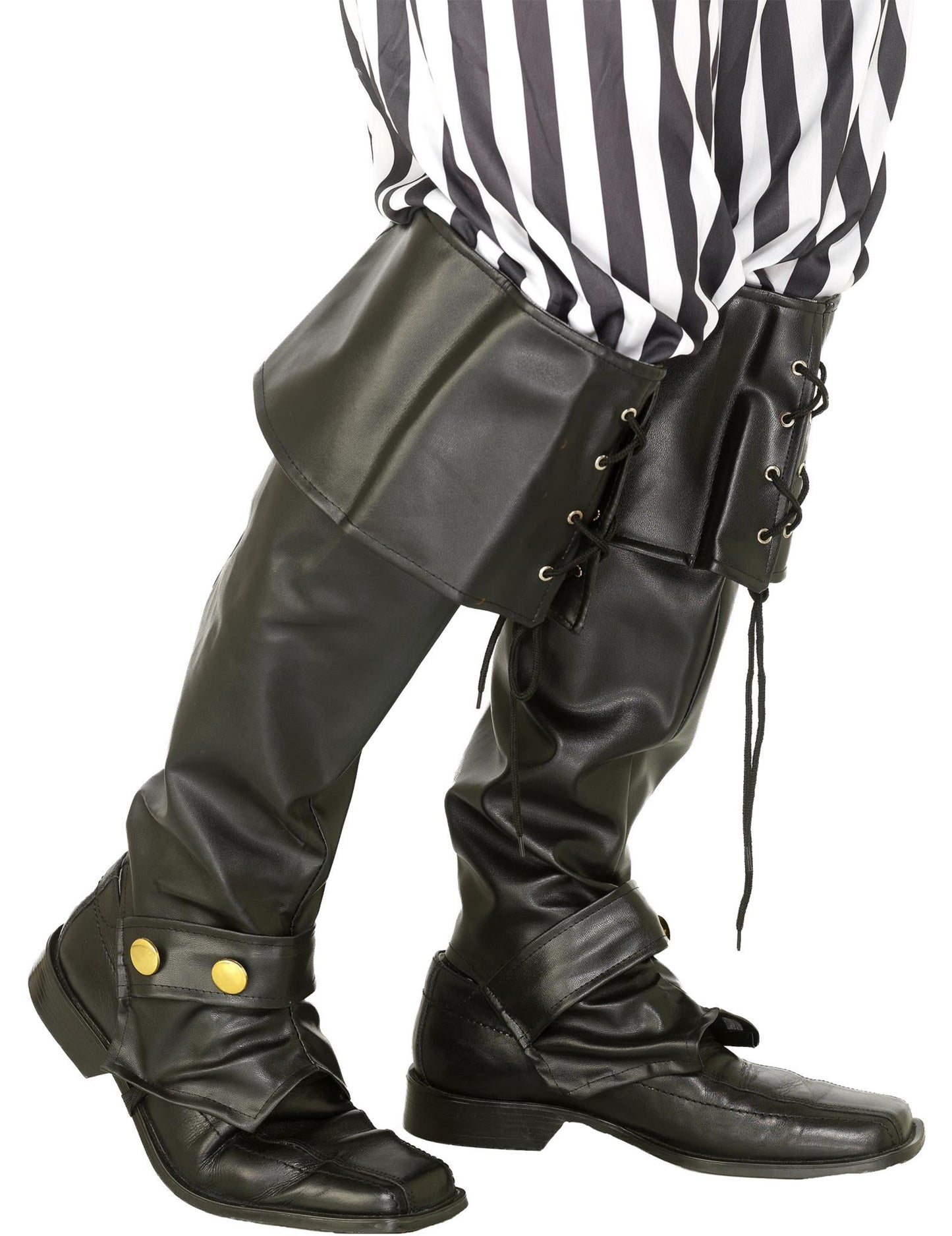 Černé návleky na kozačky z umělé kůže s tkaničkami a cvočky na pásku pro dospělé