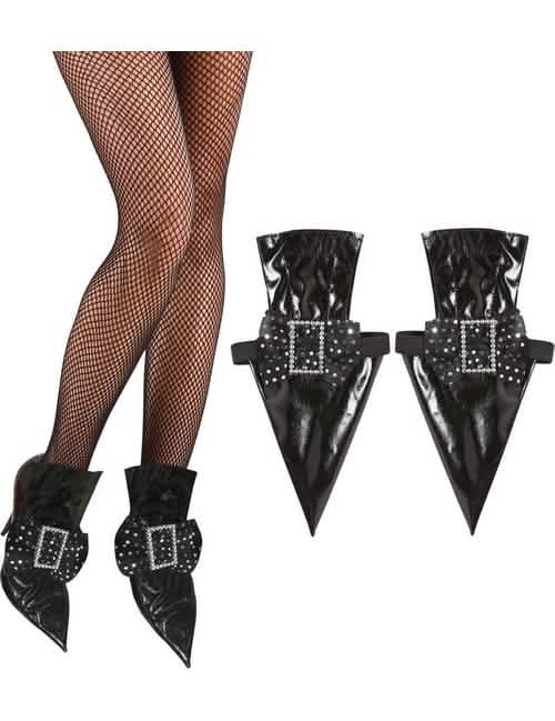 Přezůvky čarodějnice pro ženu, černé lakované se stříbrnými přezkami