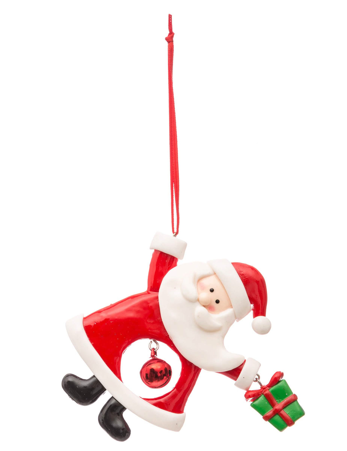Model držící zelená dárek od zavěšení santa claus s rolničkou