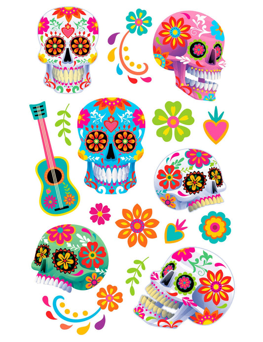 Planche de différents motifs des tatouages Dia de los muertos pour enfant