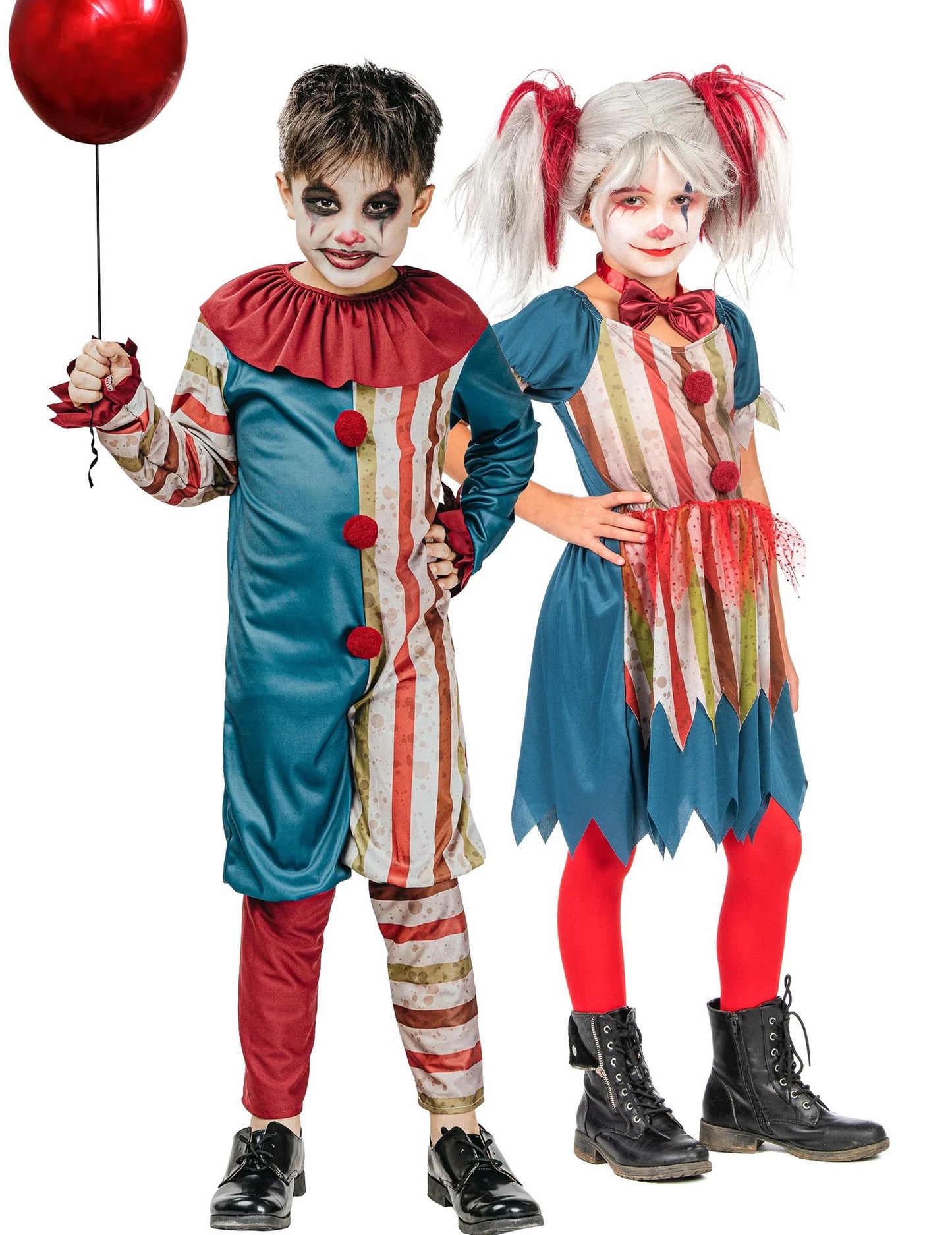 Buntes Clown-Paar-Kostüm für Kinder zu Halloween