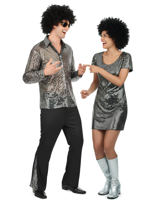 Vue d'ensemble du déguisement de couple disco pour adultes