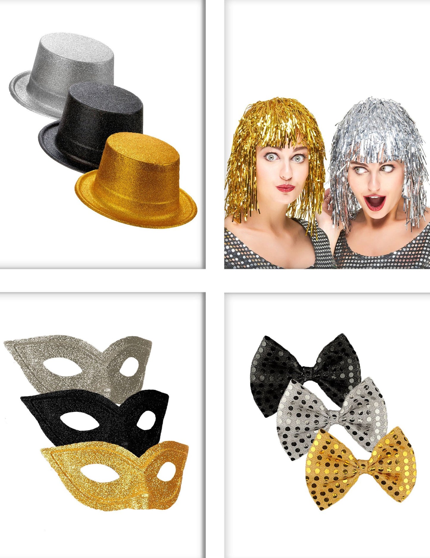 Party-Accessoire-Set in Schwarz, Gold und Silber