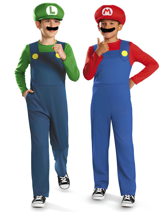 Vue de face du déguisement de couple Mario et Luigi