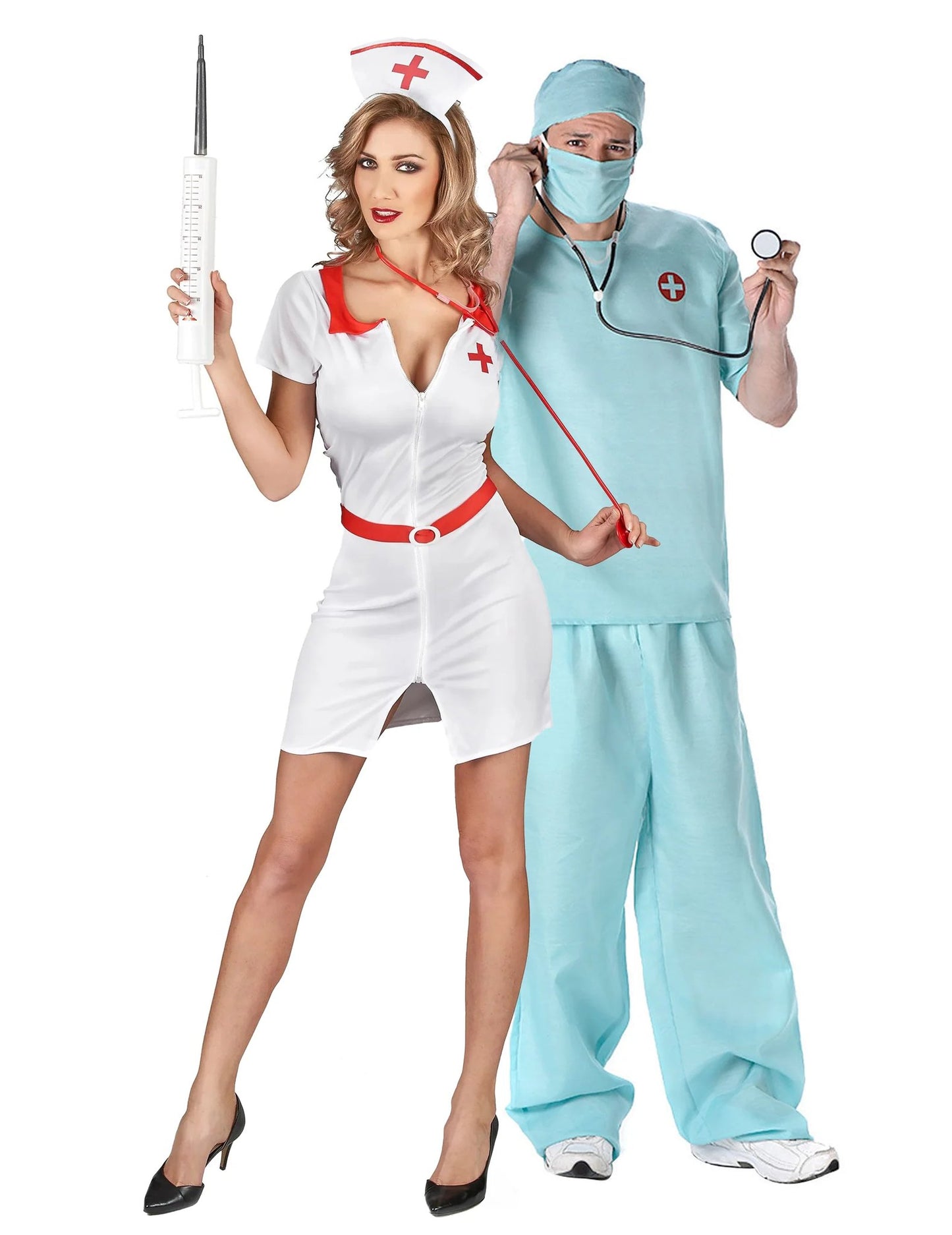 Déguisement de couple docteur et infirmière adultes