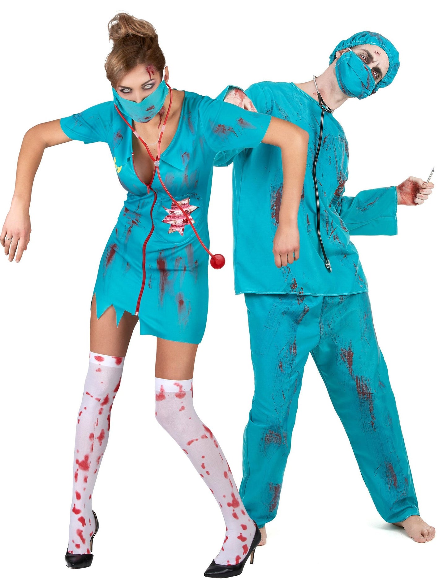 Zombie-Krankenpflegerin-und-Chirurg-Paar-Kostüm für Erwachsene zu Halloween